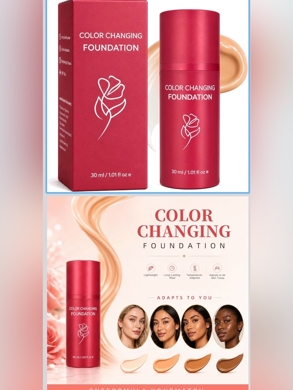 Color Changing Foundation in Red Packaging - Adaptive Cream Shade